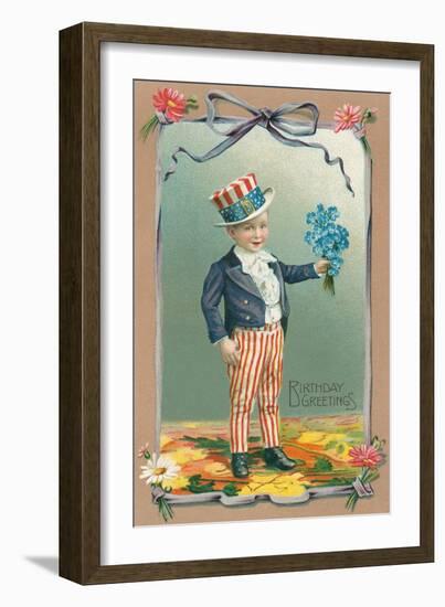 Young Patriot Birthday Greetings-null-Framed Premium Giclee Print