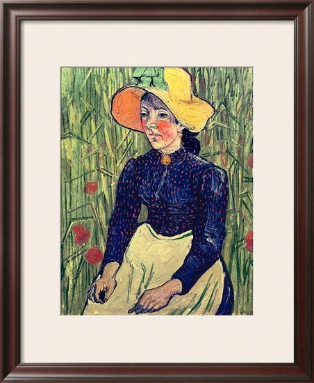 Young Peasant Girl in a Straw Hat Sitting in Front of a Wheatfield, 1890-Vincent van Gogh-Framed Giclee Print