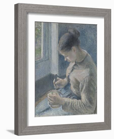 Young Peasant Having Her Coffee, 1881-Camille Pissarro-Framed Giclee Print