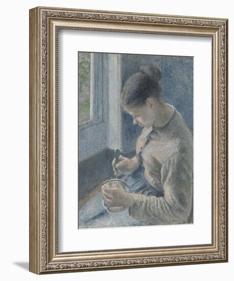 Young Peasant Having Her Coffee, 1881-Camille Pissarro-Framed Giclee Print