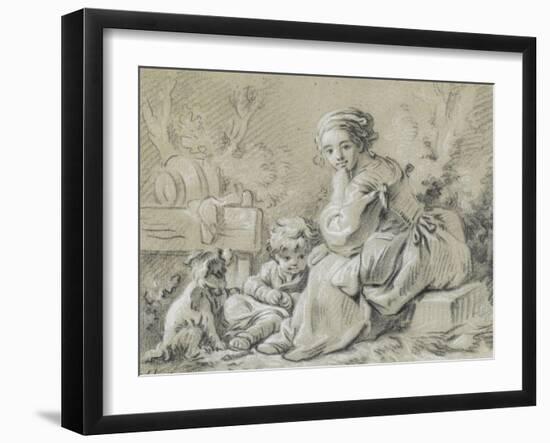 Young Peasant Woman Sitting with a Child and a Dog-null-Framed Giclee Print