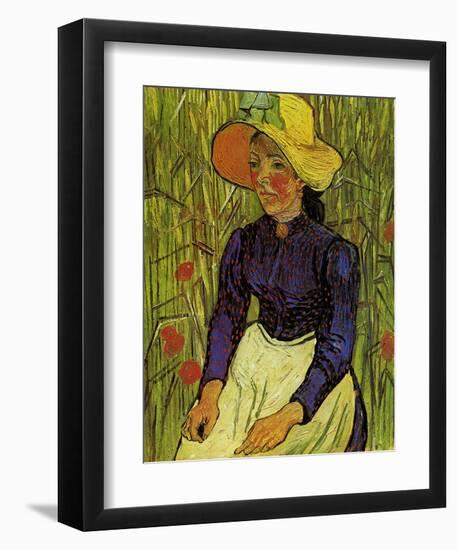 Young Peasant Woman with Straw Hat Sitting in the Wheat-Vincent van Gogh-Framed Art Print