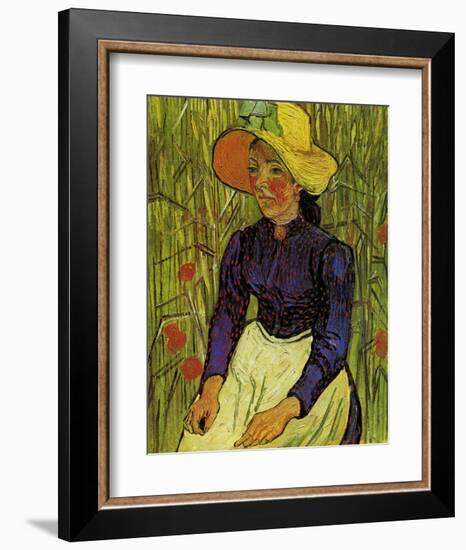 Young Peasant Woman with Straw Hat Sitting in the Wheat-Vincent van Gogh-Framed Art Print