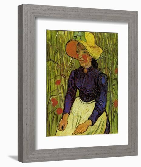 Young Peasant Woman with Straw Hat Sitting in the Wheat-Vincent van Gogh-Framed Art Print