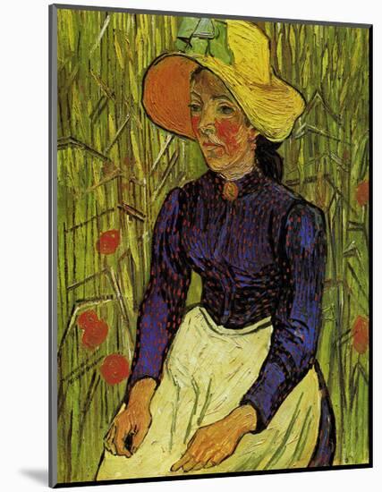 Young Peasant Woman with Straw Hat Sitting in the Wheat-Vincent van Gogh-Mounted Art Print