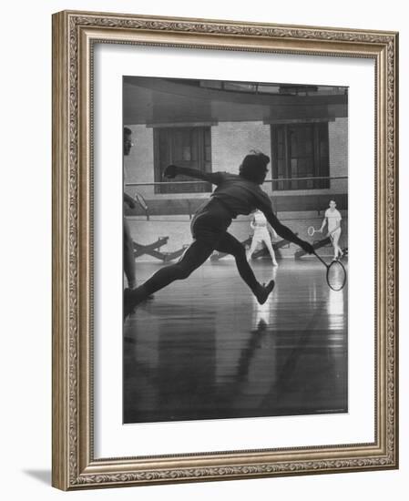 Young People Enjoying a Game of Badminton Inside of a Y.M.C.A-Ralph Crane-Framed Photographic Print