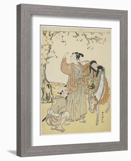 Young Samurai Viewing Cherry Blossoms as a Mitate of Prince Kaoru, C. 1767-Suzuki Harunobu-Framed Giclee Print