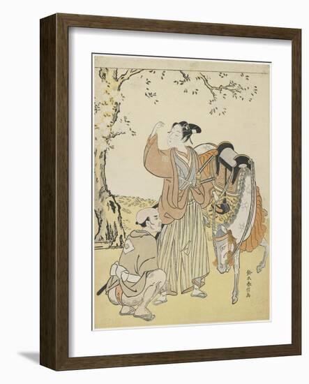 Young Samurai Viewing Cherry Blossoms as a Mitate of Prince Kaoru, C. 1767-Suzuki Harunobu-Framed Giclee Print