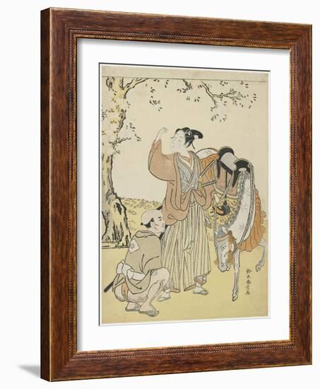 Young Samurai Viewing Cherry Blossoms as a Mitate of Prince Kaoru, C. 1767-Suzuki Harunobu-Framed Giclee Print