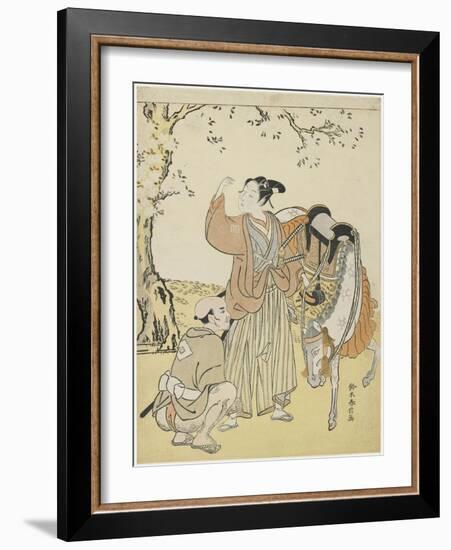 Young Samurai Viewing Cherry Blossoms as a Mitate of Prince Kaoru, C. 1767-Suzuki Harunobu-Framed Giclee Print