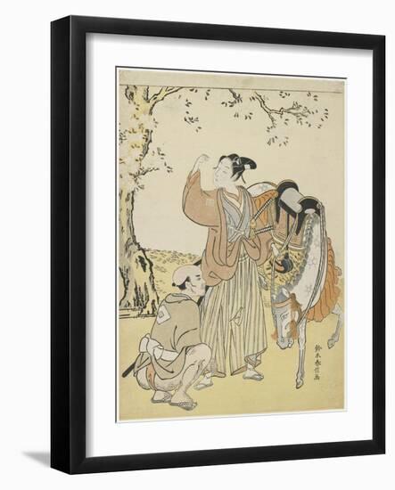 Young Samurai Viewing Cherry Blossoms as a Mitate of Prince Kaoru, C. 1767-Suzuki Harunobu-Framed Giclee Print