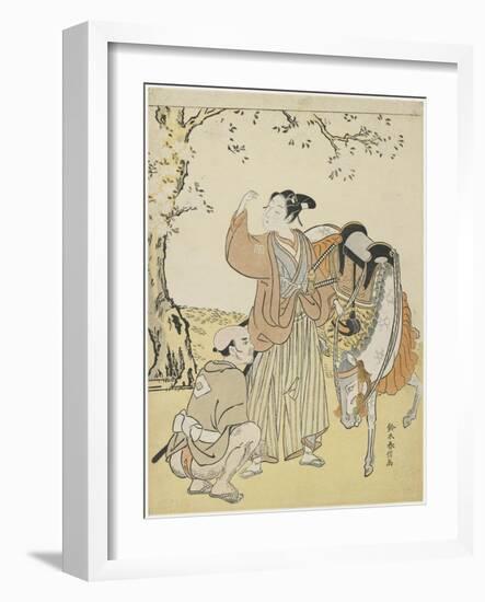 Young Samurai Viewing Cherry Blossoms as a Mitate of Prince Kaoru, C. 1767-Suzuki Harunobu-Framed Giclee Print