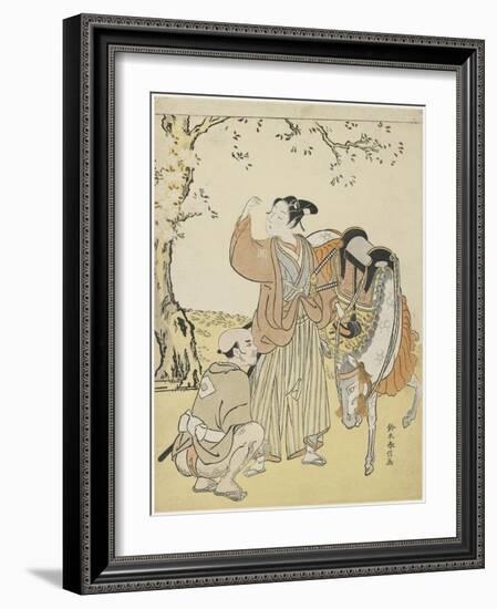 Young Samurai Viewing Cherry Blossoms as a Mitate of Prince Kaoru, C. 1767-Suzuki Harunobu-Framed Giclee Print