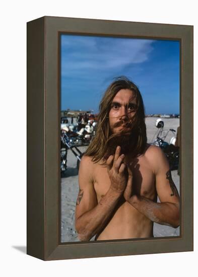 Young Shirtless Man with Long Flowing Hair-Mario de Biasi-Framed Premier Image Canvas