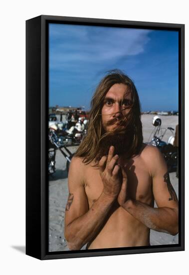 Young Shirtless Man with Long Flowing Hair-Mario de Biasi-Framed Premier Image Canvas