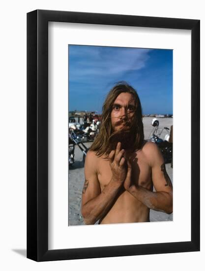 Young Shirtless Man with Long Flowing Hair-Mario de Biasi-Framed Photographic Print