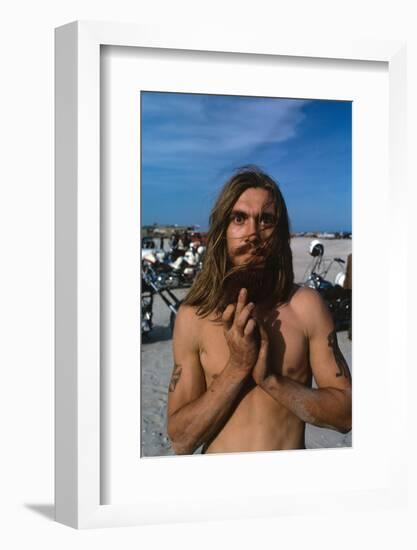 Young Shirtless Man with Long Flowing Hair-Mario de Biasi-Framed Photographic Print