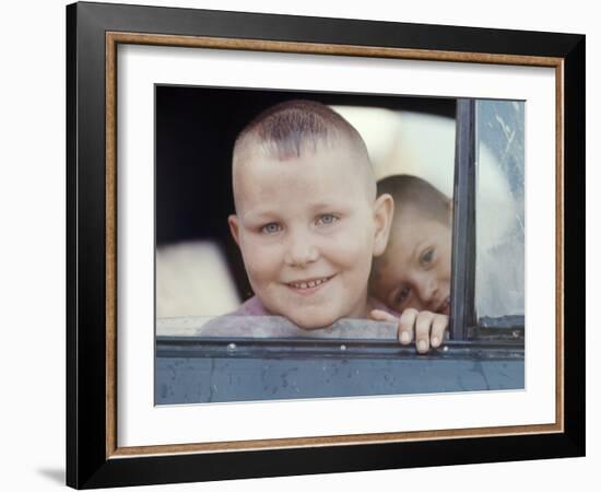Young Soviet Boys Looking from Car Window-Bill Eppridge-Framed Photographic Print