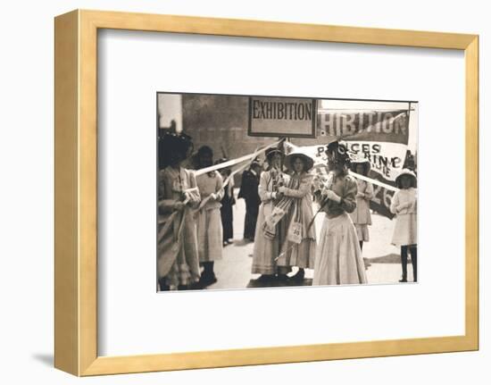 Young suffragettes promote the fortnight-long Women's Exhibition, London, 13 May 1909-Unknown-Framed Photographic Print