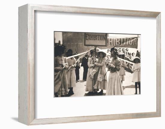 Young suffragettes promote the fortnight-long Women's Exhibition, London, 13 May 1909-Unknown-Framed Photographic Print