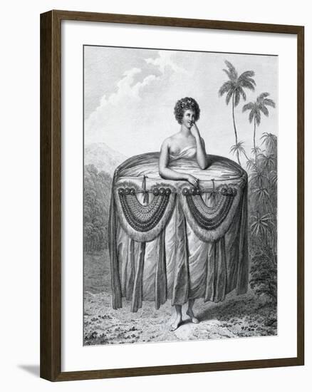 Young Tahitian Woman Bearing Gifts, Society Islands, Engraving from Drawing by John Webber-null-Framed Giclee Print