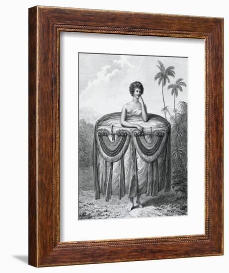 Young Tahitian Woman Bearing Gifts, Society Islands, Engraving from Drawing by John Webber-null-Framed Giclee Print