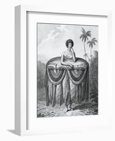 Young Tahitian Woman Bearing Gifts, Society Islands, Engraving from Drawing by John Webber-null-Framed Giclee Print