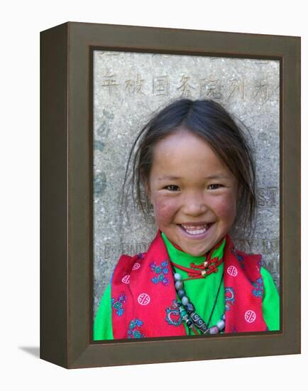 Young Tibetan Girl, Sakya Monastery, Tibet, China-Keren Su-Framed Premier Image Canvas