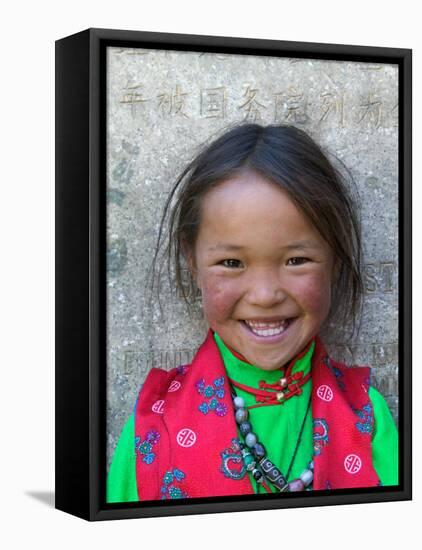 Young Tibetan Girl, Sakya Monastery, Tibet, China-Keren Su-Framed Premier Image Canvas