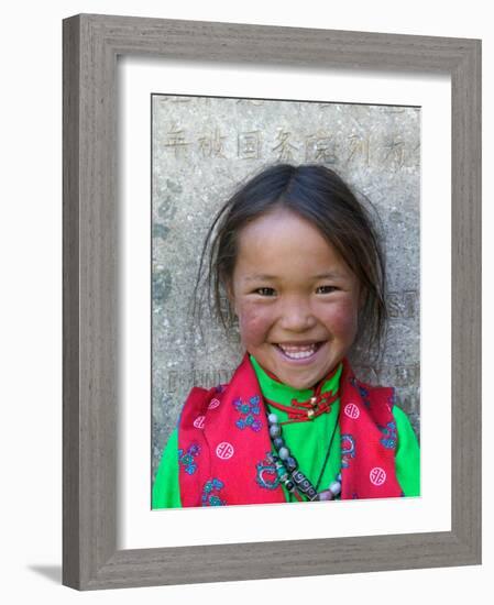 Young Tibetan Girl, Sakya Monastery, Tibet, China-Keren Su-Framed Photographic Print