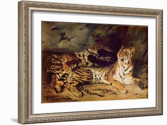 Young Tiger Playing with His Mother, 1830 (Oil on Canvas)-Ferdinand Victor Eugene Delacroix-Framed Giclee Print