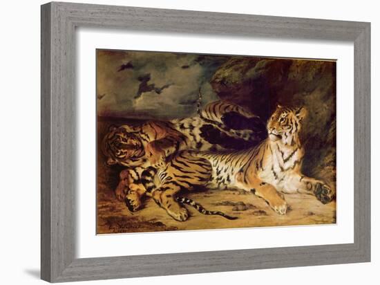 Young Tiger Playing with His Mother, 1830 (Oil on Canvas)-Ferdinand Victor Eugene Delacroix-Framed Giclee Print