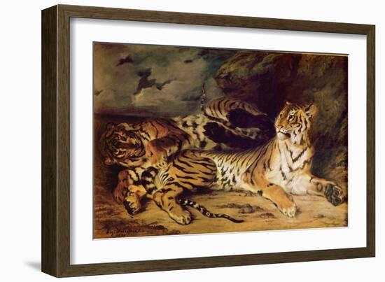 Young Tiger Playing with His Mother, 1830 (Oil on Canvas)-Ferdinand Victor Eugene Delacroix-Framed Giclee Print