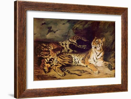 Young Tiger Playing with His Mother, 1830 (Oil on Canvas)-Ferdinand Victor Eugene Delacroix-Framed Giclee Print