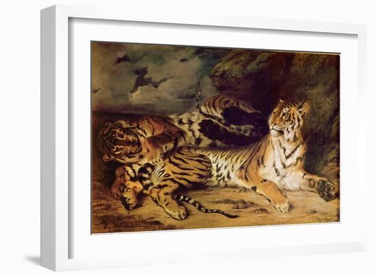 Young Tiger Playing with His Mother, 1830 (Oil on Canvas)-Ferdinand Victor Eugene Delacroix-Framed Giclee Print