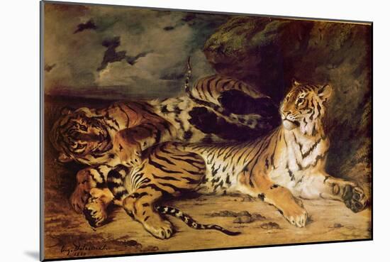 Young Tiger Playing with His Mother, 1830 (Oil on Canvas)-Ferdinand Victor Eugene Delacroix-Mounted Giclee Print