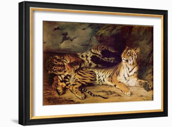 Young Tiger Playing with His Mother, 1830 (Oil on Canvas)-Ferdinand Victor Eugene Delacroix-Framed Giclee Print