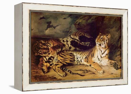 Young Tiger Playing with His Mother, 1830 (Oil on Canvas)-Ferdinand Victor Eugene Delacroix-Framed Premier Image Canvas