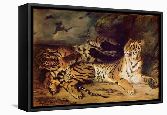 Young Tiger Playing with His Mother, 1830 (Oil on Canvas)-Ferdinand Victor Eugene Delacroix-Framed Premier Image Canvas