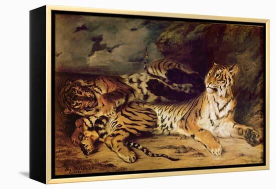 Young Tiger Playing with His Mother, 1830 (Oil on Canvas)-Ferdinand Victor Eugene Delacroix-Framed Premier Image Canvas