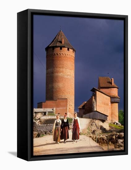 Young Traditionally Dressed Girls at Historic Turaida Castle, Latvia-Janis Miglavs-Framed Premier Image Canvas