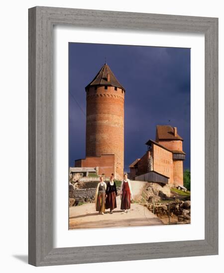 Young Traditionally Dressed Girls at Historic Turaida Castle, Latvia-Janis Miglavs-Framed Photographic Print