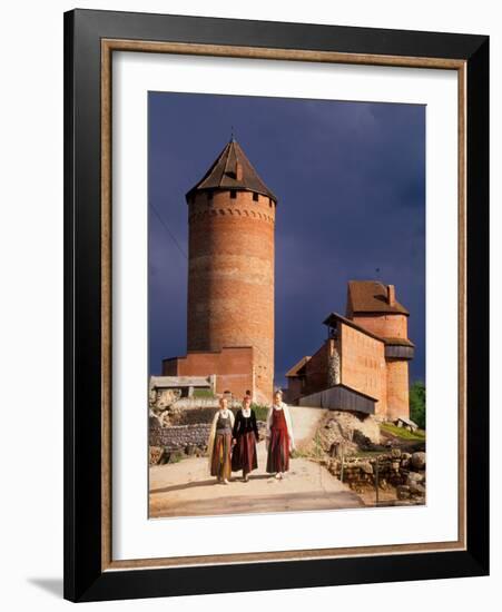 Young Traditionally Dressed Girls at Historic Turaida Castle, Latvia-Janis Miglavs-Framed Photographic Print