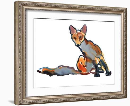 Young Vixen Grooming, 2021, (mixed media)-Mark Adlington-Framed Giclee Print