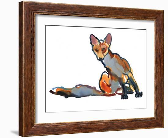 Young Vixen Grooming, 2021, (mixed media)-Mark Adlington-Framed Giclee Print