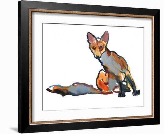 Young Vixen Grooming, 2021, (mixed media)-Mark Adlington-Framed Giclee Print