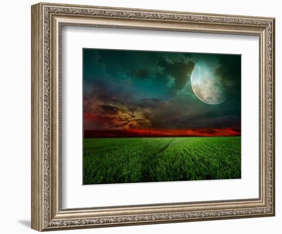 Young Wheat Field At Night With The Moonlight-Krivosheev Vitaly-Framed Premium Giclee Print