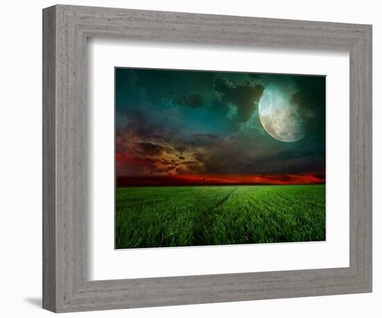 Young Wheat Field At Night With The Moonlight-Krivosheev Vitaly-Framed Premium Giclee Print