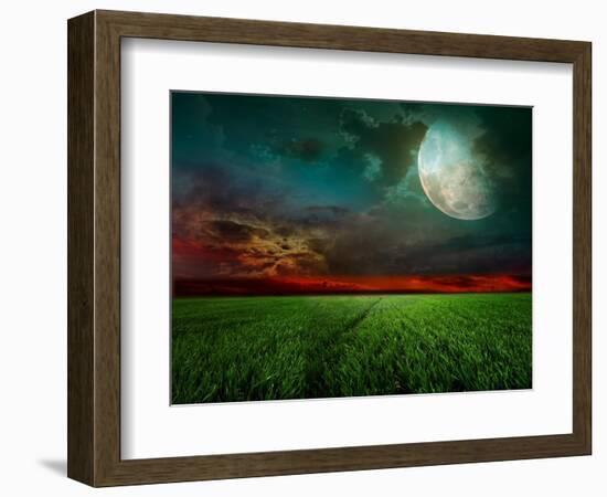 Young Wheat Field At Night With The Moonlight-Krivosheev Vitaly-Framed Premium Giclee Print