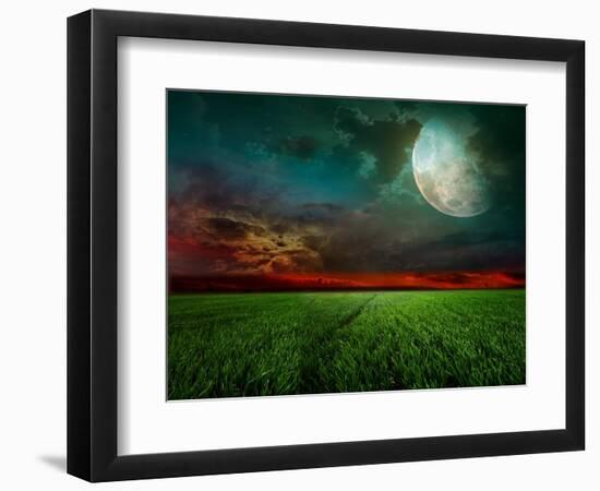 Young Wheat Field At Night With The Moonlight-Krivosheev Vitaly-Framed Premium Giclee Print